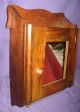 Antique Vtg Walnut Wood Medicine Cabinet County Mirror Cupboard Metal Towel Bar Post-1950 photo 2