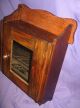 Antique Vtg Walnut Wood Medicine Cabinet County Mirror Cupboard Metal Towel Bar Post-1950 photo 3