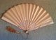 Stunning Blue Painted Flowers Hand Fan,  Mop Sticks,  Ca.  1895 Art Nouveau photo 4