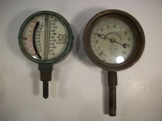Pair Vintage Industrial Machine Age Hot Water & Retard Gauges Steampunk photo