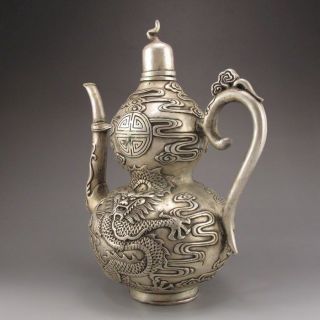 Old Antique Chinese Handmade Tibet Silver Bronze Teapot W Dragon photo