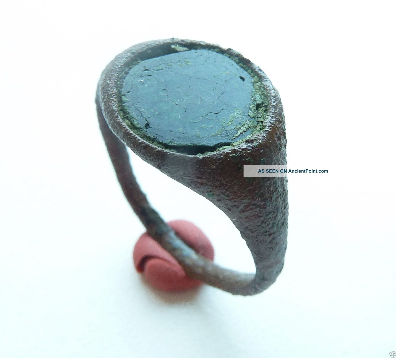 Ancient Medieval Bronze Ring With Glass Insert.  (552) Viking photo