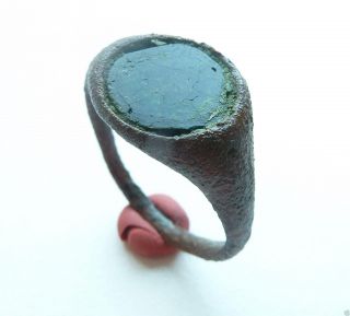 Ancient Medieval Bronze Ring With Glass Insert.  (552) photo