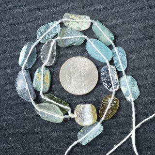 Ancient Roman Glass Beads 1 Medium Strand Aqua And Green 100 - 200 Bc 0380 photo