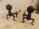 Antique Vintage ' Rostand N.  ' Bronze Brass Fireplace Andirons Cannonball Firedogs Hearth Ware photo 11
