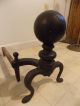 Antique Vintage ' Rostand N.  ' Bronze Brass Fireplace Andirons Cannonball Firedogs Hearth Ware photo 2