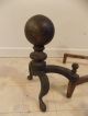 Antique Vintage ' Rostand N.  ' Bronze Brass Fireplace Andirons Cannonball Firedogs Hearth Ware photo 7