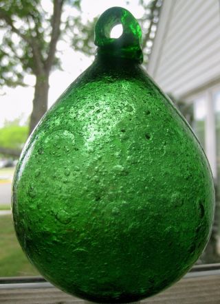 Crude Full Of Bubbles Early 1800 ' S Blown Glass Buoy Fishing Net Float photo