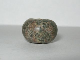 Pre - Columbian,  Mexico - Bi - Conical Brown Green Stone Bead 14 X 10mm C4 photo