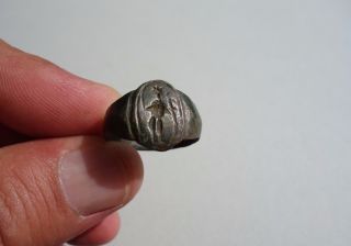 Ancient Roman Bronze Engraved Ring With Sun God Sol photo