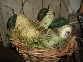 Primitive Prim Pears In Basket Summer Fruit Arrangement Rustic Folk Art Ornies photo