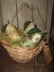 Primitive Prim Pears In Basket Summer Fruit Arrangement Rustic Folk Art Ornies Primitives photo 1