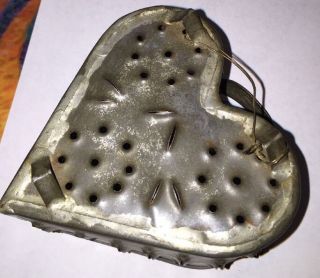 Antique 19c Heart Shaped Cheese Mold - Strainer - Designed Rare Mould Handle - 3 Feet photo