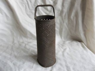 Primitive Antique Country Decor Round Punched Tin Cheese Grater With Handle photo