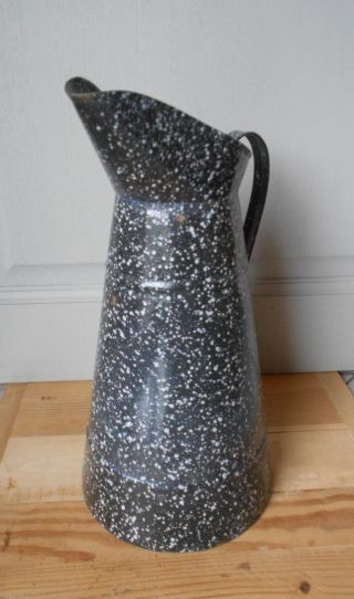 Old French Enamel / Graniteware Grey Water Pitcher photo