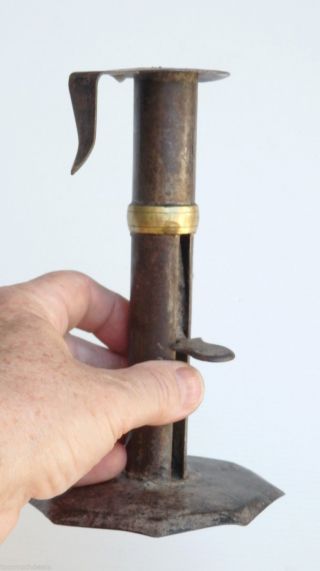 French Late 18thc Wedding Band Hog Scraper,  Primitive Candlestick photo