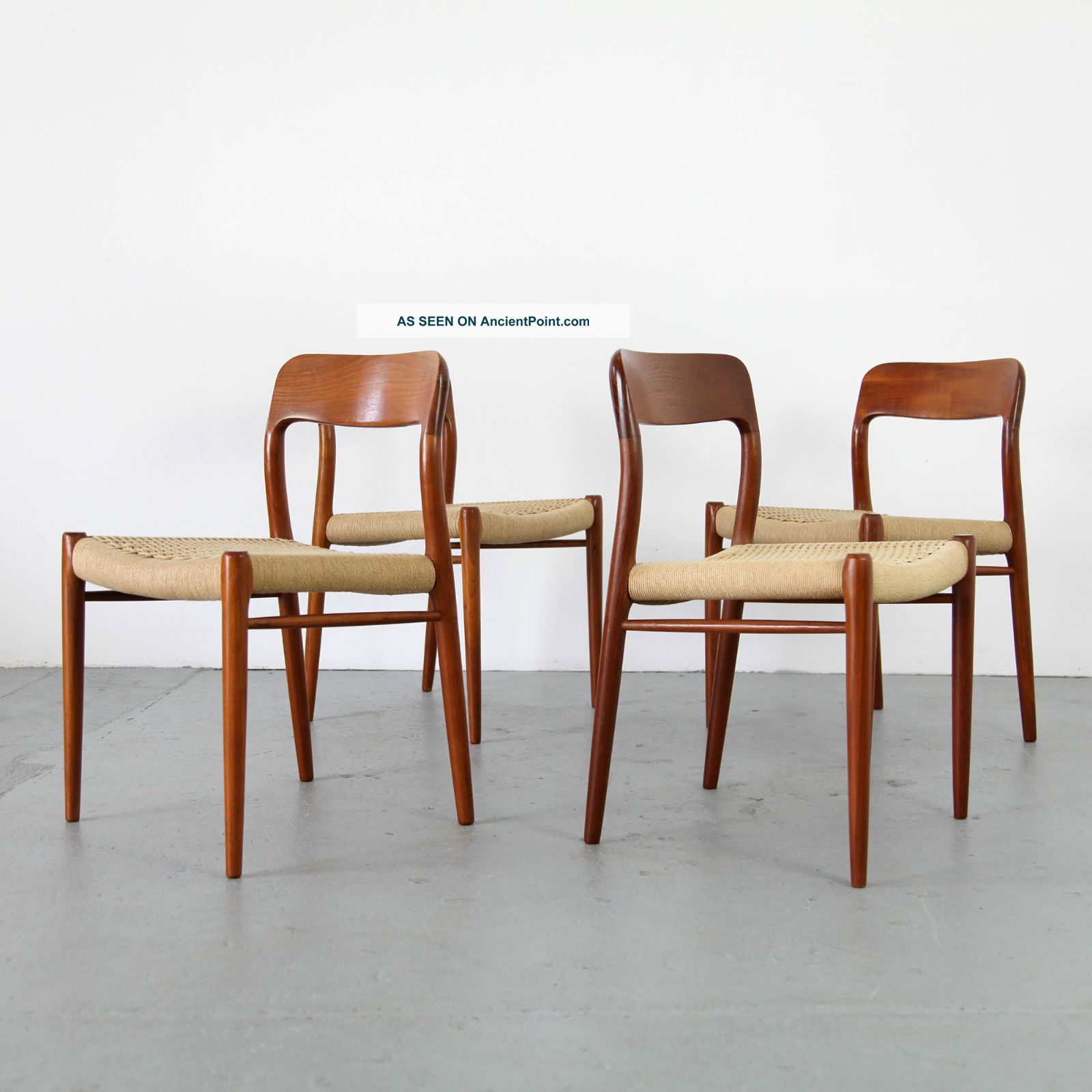 4 Chairs Mod 75 By Niels O.  Møller W/ Papercord Denmark 60s | 4 Teak Stühle 60er 1900-1950 photo