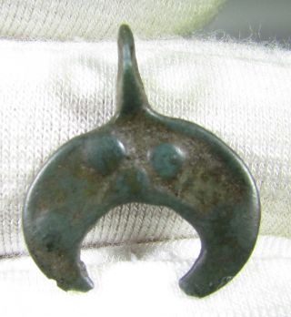 Rare Viking Era Bronze Moon Crescent - Lunar Amulet / Pendant - Wearable - D16 photo