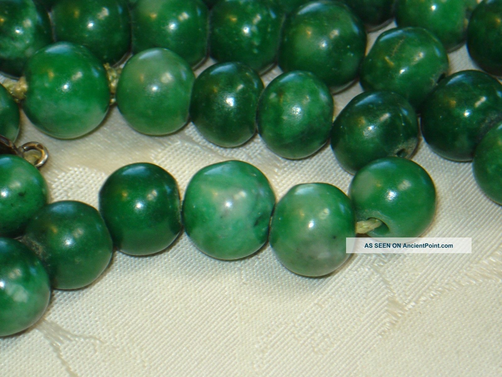 Green Jade Stone Beads 48pc Strand Necklace Sterling Precolumbian Ancient Mayan? The Americas photo