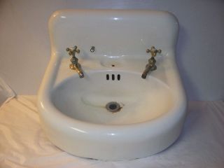 1920 ' S Standard Sanitary Oval Cast Iron Bathroom Sink - Wall Mount - High Backsplash photo