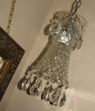 Vtg Deco Bohemia Pendant Chandelier Light Fixture Glass Shade Crystal Water Fall photo