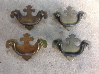 4 Vintage Brass Gold Furniture Pull Drawer Handles Chippendale Colonial photo