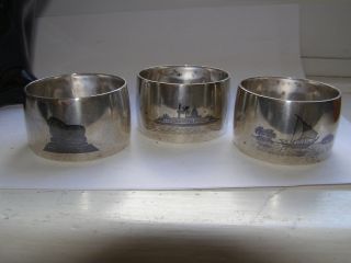 3 X C1920 ' S Middle Eastern Silver Hand Engraved Niello Napkin Rings 75 Gm photo
