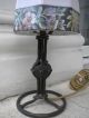 Arts And Crafts Metal Table Lamp With Hand Painted Glass Shade Arts & Crafts Movement photo 6