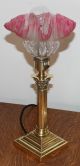 Pair Antique Brass Edwardian Corinthian Column Electric Table Lamps - Cranberry Lamps photo 1