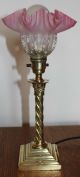 Pair Antique Brass Edwardian Corinthian Column Electric Table Lamps - Cranberry Lamps photo 5