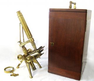 Rare 19th C.  Powell & Lealand No.  3 Victorian Brass English Microscope And Case photo