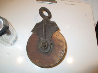 Antique Well Pulley Wood Wheel And Iron Body Vintage Americana Decor photo