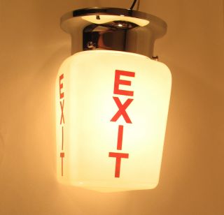 Vintage Exit Sign Lamp Light Theater Art Deco Display Chrome Fixture Near photo