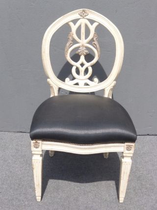 Vintage Chic Shabby French Provincial White Carved Accent Chair W Black Seat photo