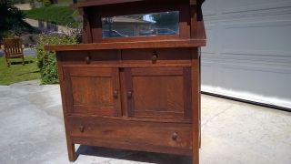 Antique American Mission Oak Arts & Crafts Server Buffet Craftsman Cabinet photo