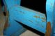 Antique Country Primitive Small Wooden Bench Old Blue Paint; Stool,  Wedge Joints Primitives photo 9