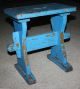 Antique Country Primitive Small Wooden Bench Old Blue Paint; Stool,  Wedge Joints Primitives photo 10