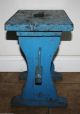 Antique Country Primitive Small Wooden Bench Old Blue Paint; Stool,  Wedge Joints Primitives photo 3