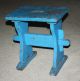 Antique Country Primitive Small Wooden Bench Old Blue Paint; Stool,  Wedge Joints Primitives photo 4