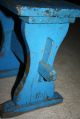 Antique Country Primitive Small Wooden Bench Old Blue Paint; Stool,  Wedge Joints Primitives photo 5