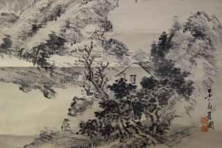 D01s6 Mountain Village Scenery Japanese Hanging Scroll photo