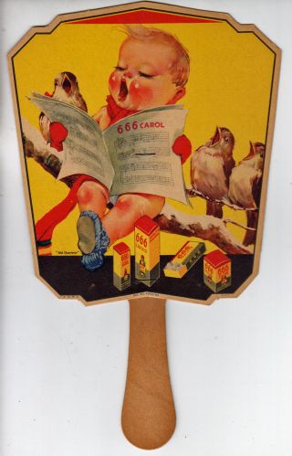 Hand Fan Advertising Young Cute Child And Birds 666 Carol Patent Medicine Salve photo