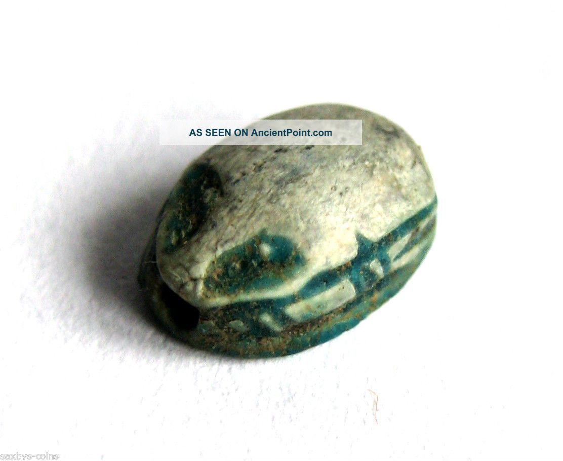2300 B.  C Egypt Old Kingdom.  Vi Dynasty Faiance Scarab Beetle Seal Amulet Pendant Egyptian photo