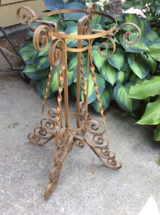 Rustic Chic Ornate Metal Scroll Plant Stand Pot Holder Table Base Antique 1930 ' S photo