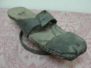 Single Antique Primitive Leather Wood & Wrought Iron Elevated Shoe Patten photo
