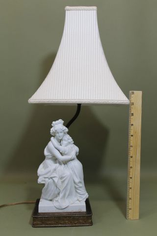 Antique 19thc French Parian Statue Madam Lebrun & Daughter,  Converted Lamp,  Nr photo