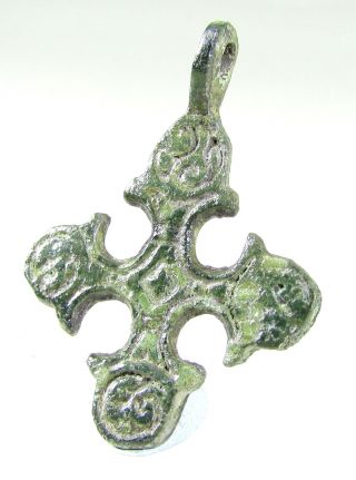 Historical Gift - Authentic Wearable Viking Bronze Cross Pendant - Ad 1100 - W31 photo