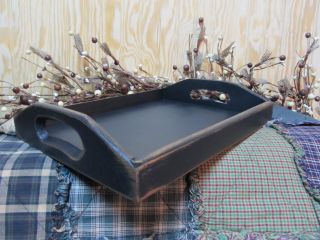Primitive Wood Serving Gathering Tray Black Aged Country Farmhouse Star Decor photo