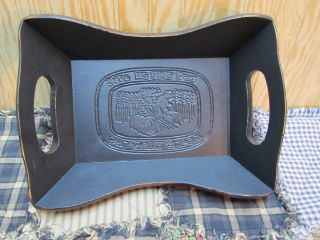 Primitive Wood Serving Gathering Tray Handles Black Aged Country Farmhouse Star photo