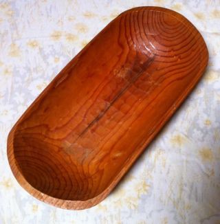 Vintage Primitive Hand Made Wood Oblong Dough Bowl Trencher 16 